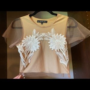 Nude & White Flower Crop Top